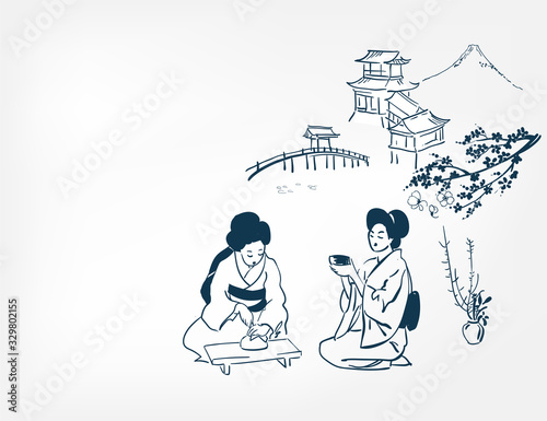 japanese design tea ceremony background women card