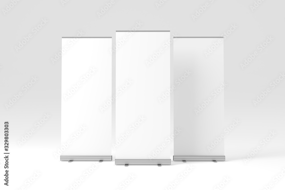 Roll-Up Banner White Blank 3D Rendering Mockup