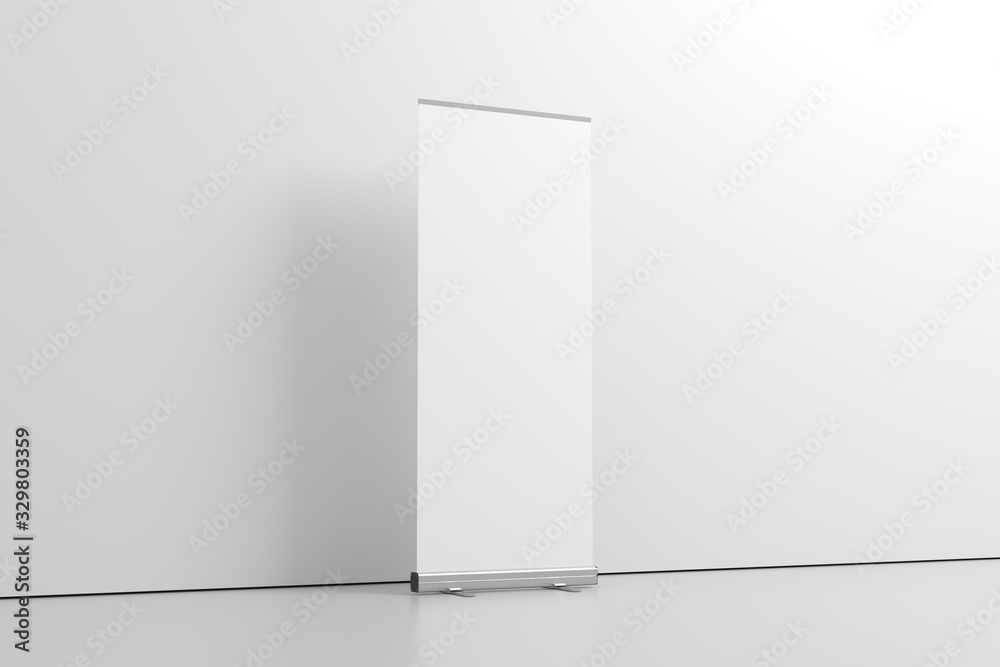 Roll-Up Banner White Blank 3D Rendering Mockup Roll-Up Banner White Blank 3D Rendering Mockup