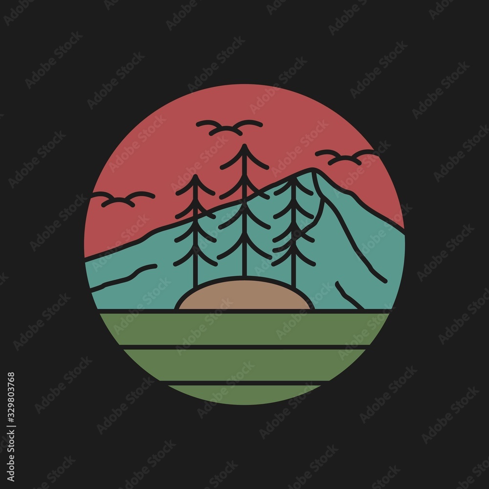 simple logo badge mountain design, for t-shirt prints, patches, emblems, posters, badges and labels and other uses