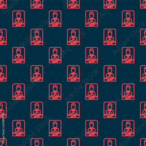 Red line Casino dealer icon isolated seamless pattern on black background. Casino croupier. Vector Illustration