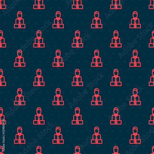 Red line Casino dealer icon isolated seamless pattern on black background. Casino croupier. Vector Illustration