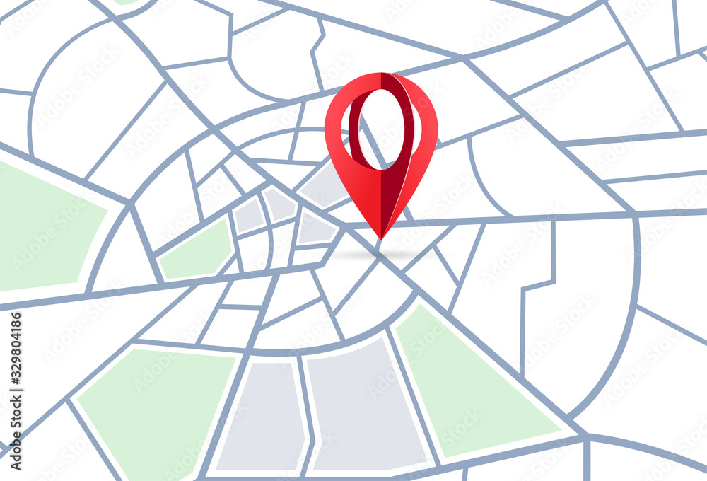 Fototapeta premium The direction of travel on the map is indicated by a red pointer. Map with pointer symbol