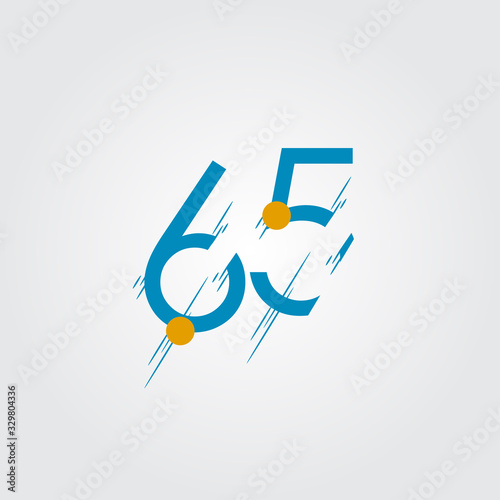 65 Years Anniversary Blue Number Vector For Banner Print. Celebrate The Moment