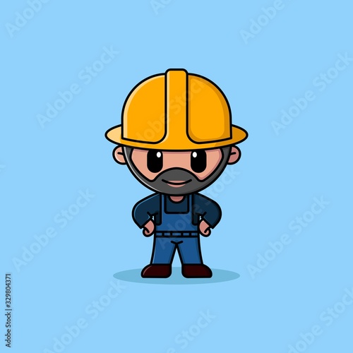 bearded construction worker with helmet logo character mascot