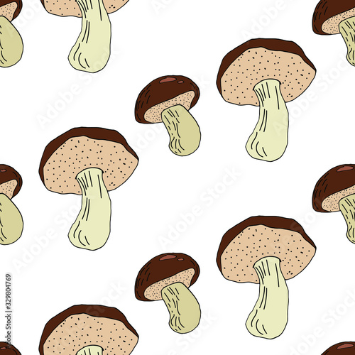 Mushroom hand drawn vector seamlees pattern. Isolated Sketch organic food drawing background. 