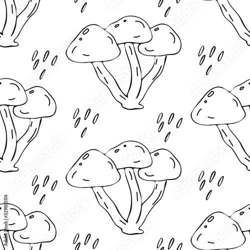 Mushroom hand drawn vector seamlees pattern. Isolated Sketch organic food drawing background. 