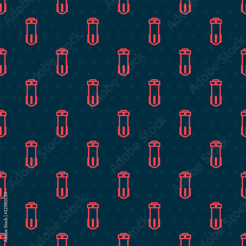 Red line Water filter icon isolated seamless pattern on black background. System for filtration of water. Reverse osmosis system. Vector Illustration