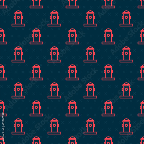 Red line Fire hydrant icon isolated seamless pattern on black background. Vector Illustration