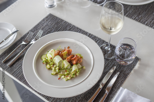 Gourmet food elegant white plate  luxury restaurant background