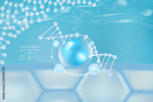 Hyaluronic acid skin solutions ad, blue collagen serum drop with cosmetic advertising background ready to use, illustration vector.	