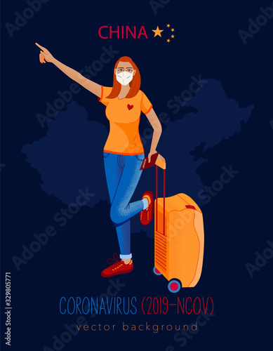 Coronavirus in China. Novel coronavirus (2019-nCoV), China tourist woman in white medical face mask. Concept of coronavirus quarantine.
