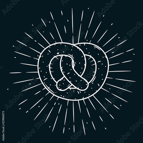 Pretzel. Hand drawn vector illustration with Pretzel and divergent rays. Used for poster, banner, web, t-shirt print, bag print, badges, flyer, logo design and more.
