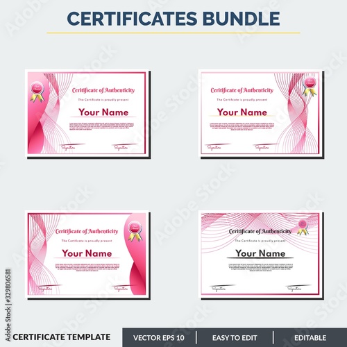 Certificate of authenticity in red theme. This certificate design template is easy to use and editable. Use for your business and events.