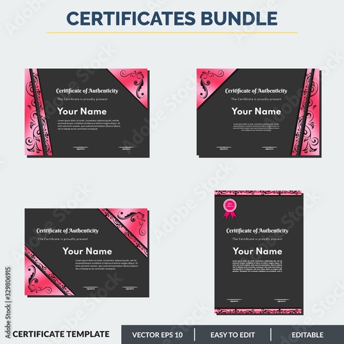 Certificate of authenticity in red theme. This certificate design template is easy to use and editable. Use for your business and events.