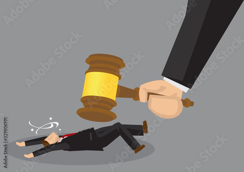 Businessman Hit by Gavel Cartoon Vector Illustration