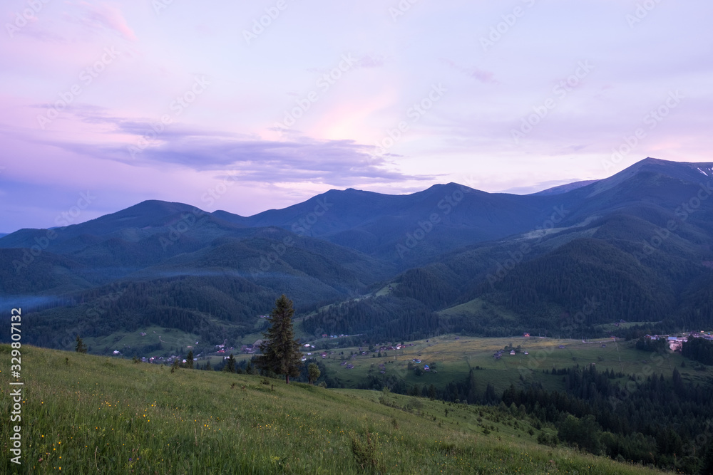 Majestic sunset in the mountains landscape. Nature summer landscape