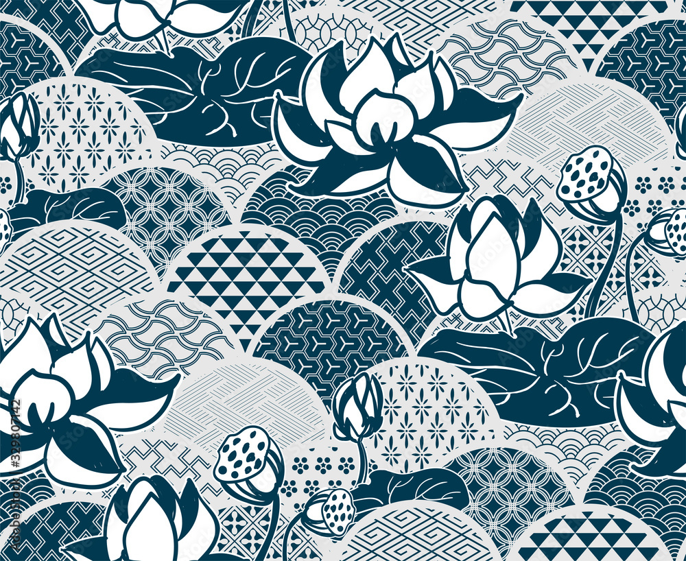 infinito milagro Colapso water lily traditional kimono pattern vector sketch illustration line art  japanese chinese oriental design vector de Stock | Adobe Stock