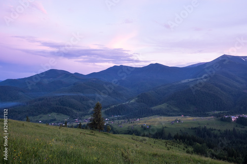 Majestic sunset in the mountains landscape. Nature summer landscape