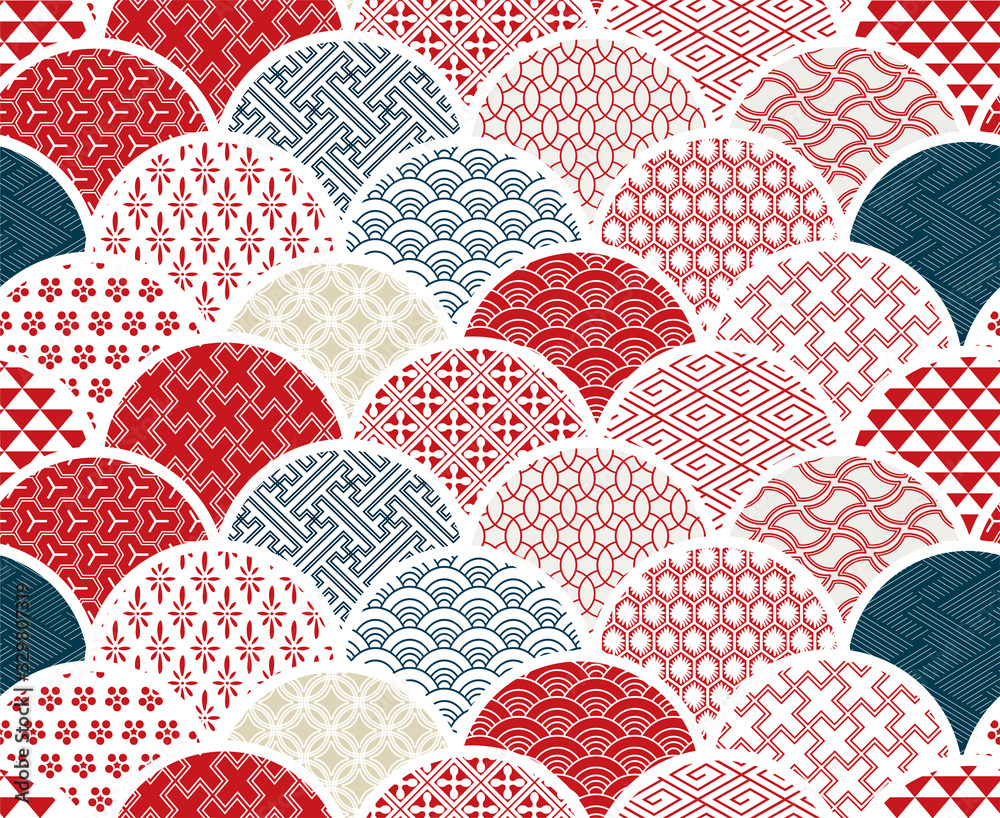 traditional geometric kimono pattern vector sketch illustration line ...