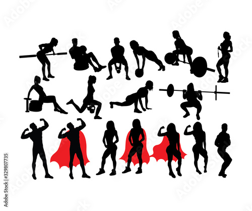 Sport Silhouette of weightlifting and Bodybuilding, art vector design