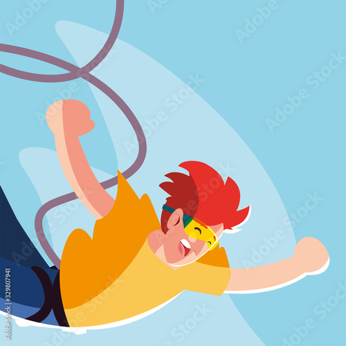 man jumping off with a rope, extreme sport