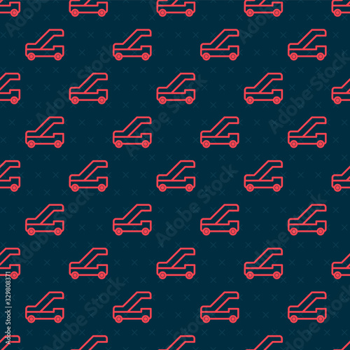 Red line Passenger ladder for plane boarding icon isolated seamless pattern on black background. Airport stair travel. Vector Illustration