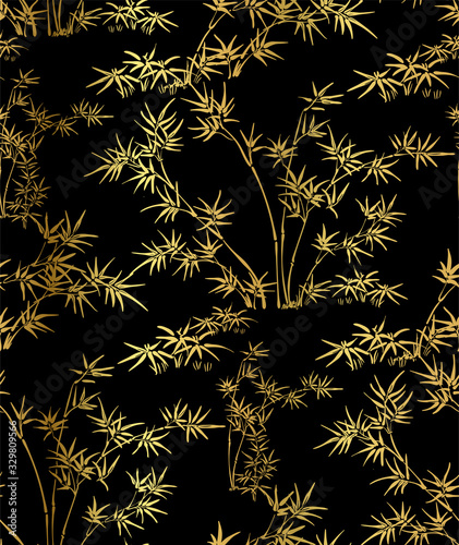 bamboo vector seamless japanese chinese pattern gold black traditional