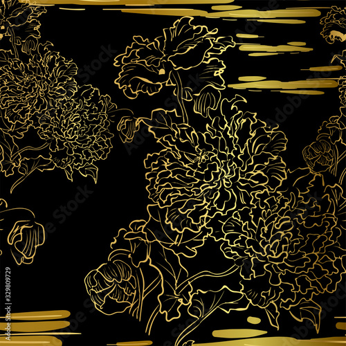 chrysanthemum vector seamless japanese chinese pattern gold black traditional