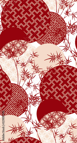 red bamboo plant japanese chinese vector design pattern
