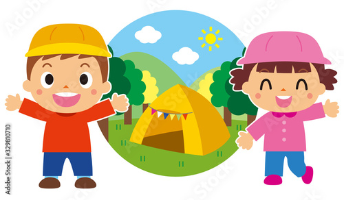 キャンプをする子供 長袖