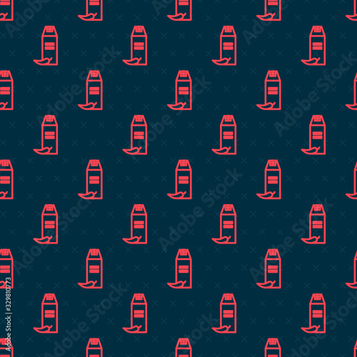 Red line Pepper spray icon isolated seamless pattern on black background. OC gas. Capsicum self defense aerosol. Vector Illustration