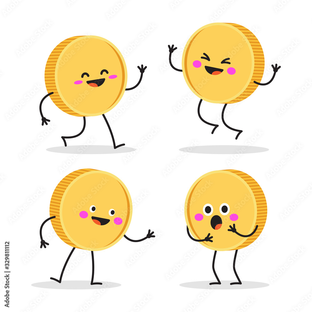 Fototapeta premium Funny smiling cute gold coin.