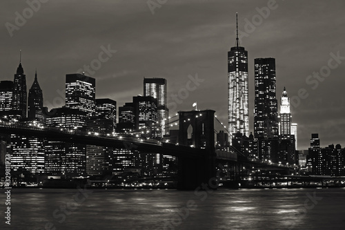 Manhattan and Brooklyn Bridge at night