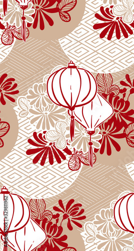 lamp paper lantern circles japanese chinese vector design pattern blue red