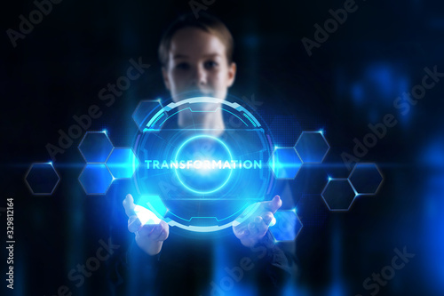 Business, Technology, Internet and network concept. Young businessman working on a virtual screen of the future and sees the inscription: