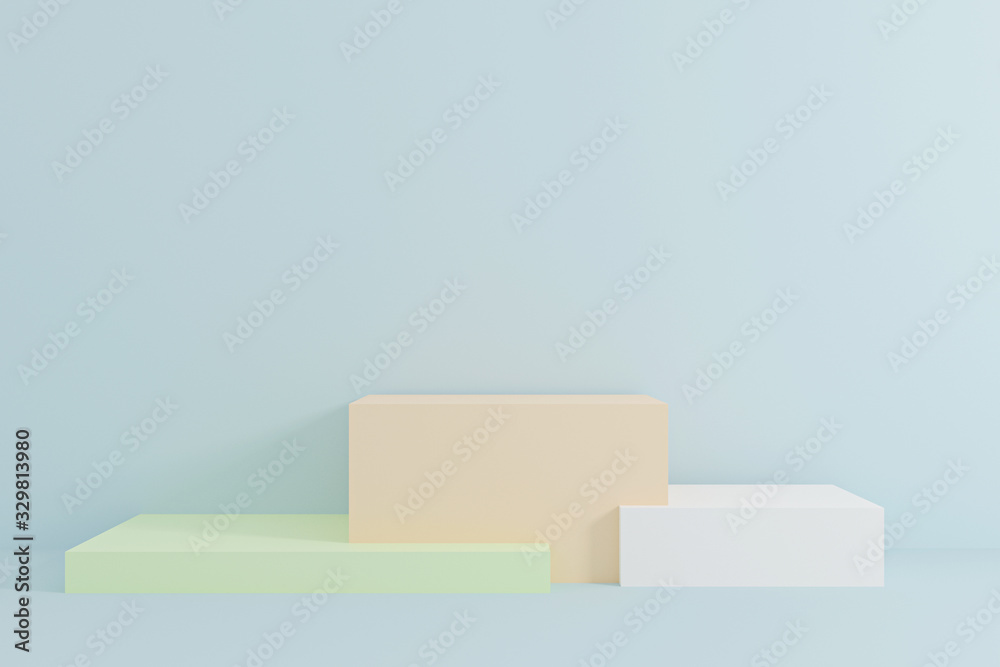 3d rendered illustration with geometric shapes. three steps pastel cube podium platform for cosmetic product presentation. Abstract composition in modern style. mock up minimal design with empty space 3d rendered illustration with geometric shapes. three steps pastel cube podium platform for cosmetic product presentation. Abstract composition in modern style. mock up minimal design with empty space