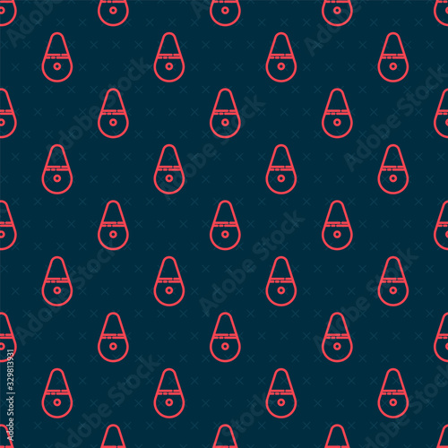 Red line Dildo vibrator for sex games icon isolated seamless pattern on black background. Sex toy for adult. Vaginal exercise machines for intimate. Vector Illustration