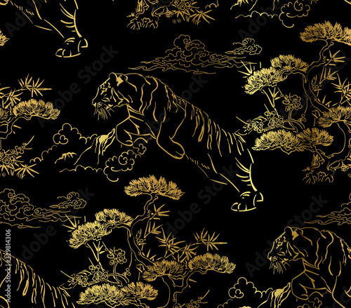 japanese chinese vector design seamless pattern tiger nature photo