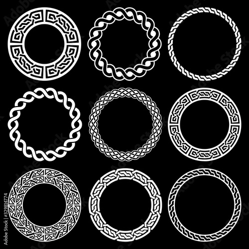 Irish Celtic vector round frame set, braided mandala pattern - greeting card and invititon background, St Patrick's Day ornament