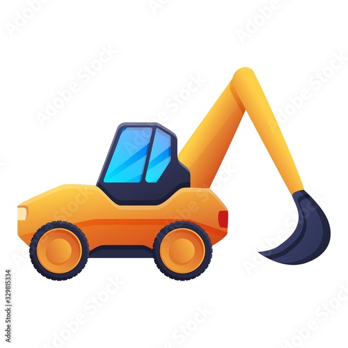 Road repair excavator icon. Cartoon of road repair excavator vector icon for web design isolated on white background