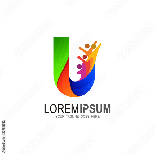 U logo, Letter U logo and people design combination, Charity icon 