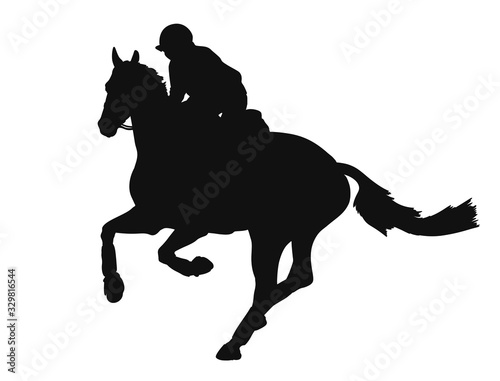 Equestrian event, rider and horse, cross country, the view from the back, vector silhouette