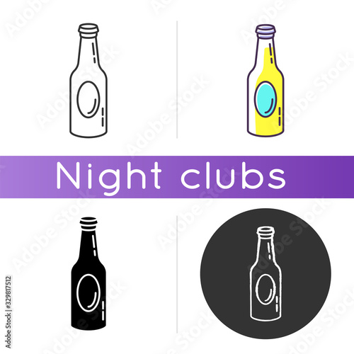 Beer bottle icon. Linear black and RGB color styles. Drinking establishment, bar, night club, pub, tavern. Alcohol beverage, booze, craft brew in glass container isolated vector illustrations
