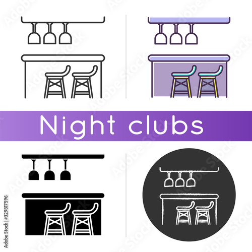 Bar counter icon. Linear black and RGB color styles. Night club, bar, pub, drinking establishment furniture. Bartender occupation symbol. Alcohol drinks serving. Isolated vector illustrations