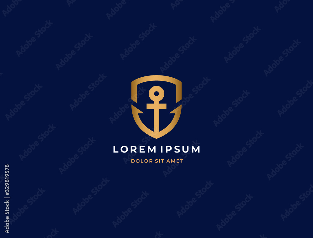 Anchor logo icon design template. Business symbol or sign. Line anchor shield luxury logotype. Vector illustration Anchor logo icon design template. Business symbol or sign. Line anchor shield luxury logotype. Vector illustration