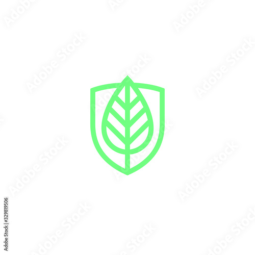Leaf and shield logo design. Abstract emblem, design concept, logotype element for template. Ecology and environment icon.