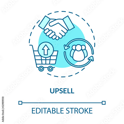 Upsell concept icon. Increasing products commercial value, sales profit growth idea thin line illustration. Successful marketing strategy. Vector isolated outline RGB color drawing. Editable stroke