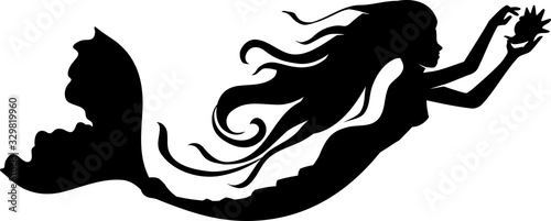 Mermaid Holding Seas Shell Silhouette Illustration Decal