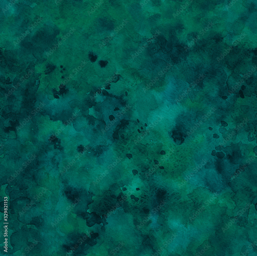 Fototapeta premium Watercolor painting Dark green and blue texture. Virid colored seamless background. Abstract Spotted backdrop for design.